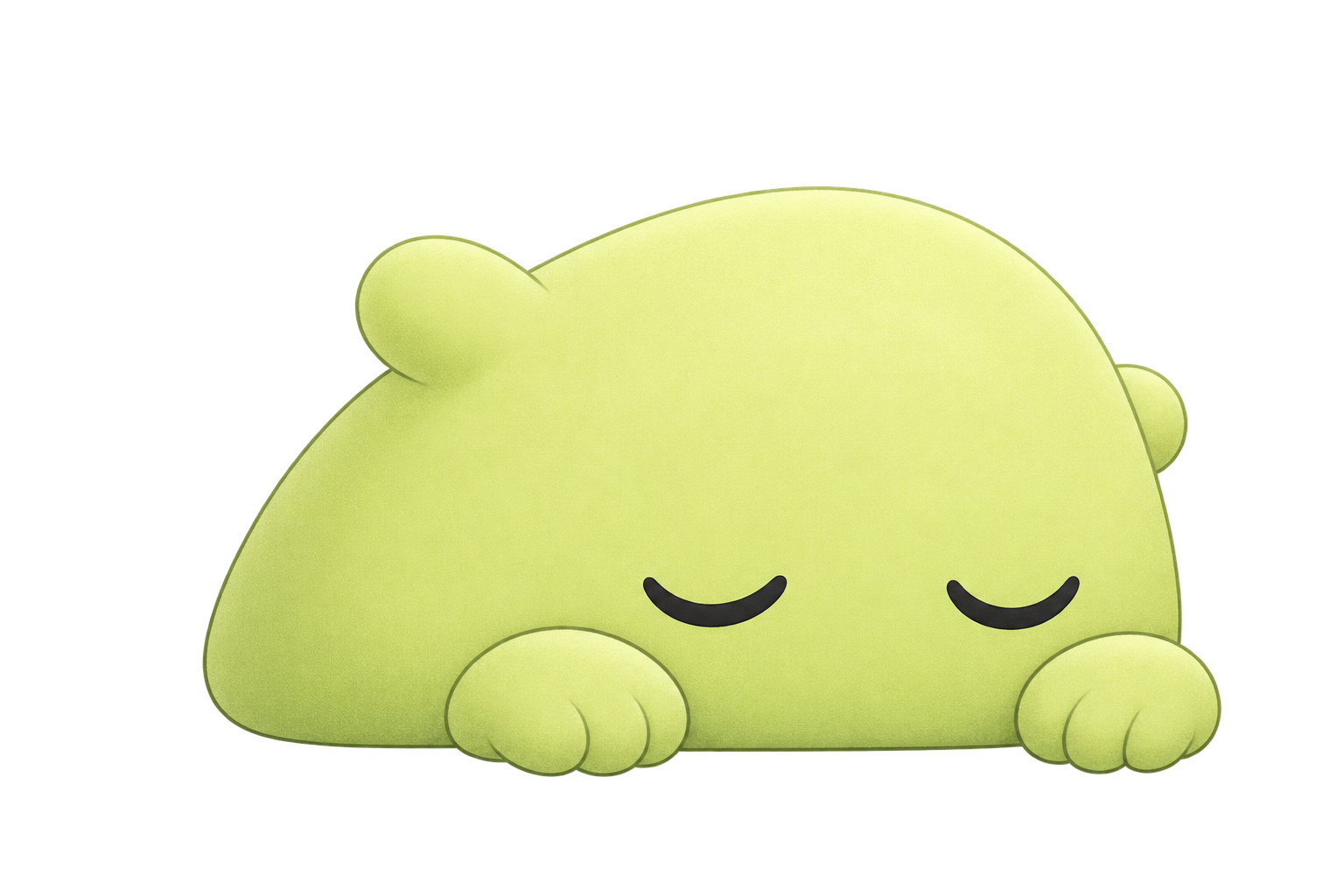 Nibby, a soft lime-green companion, resting peacefully.